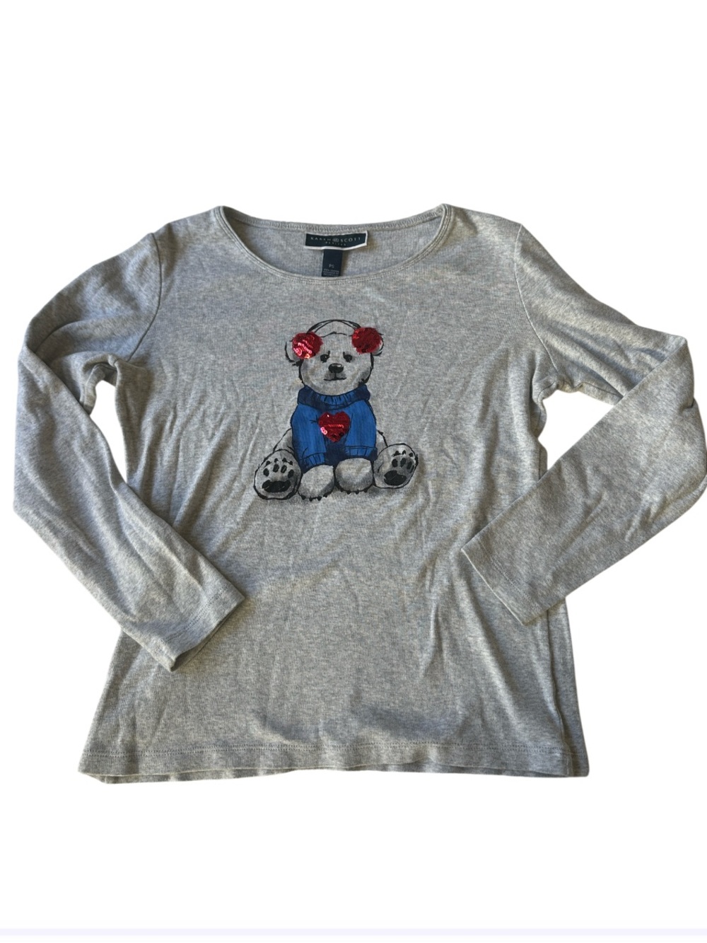 Karen Scott Teddy Bear long-sleeve cotton crewneck shirt